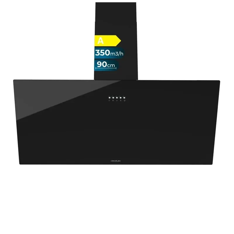 Campana Extractora 90cm Vidrio Negro, Succión 650m3/h, Clase A, 3 Niveles Potencia de Cecotec