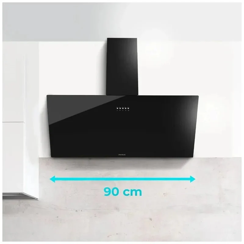 Campana Extractora 90cm Vidrio Negro, Succión 650m3/h, Clase A, 3 Niveles Potencia de Cecotec