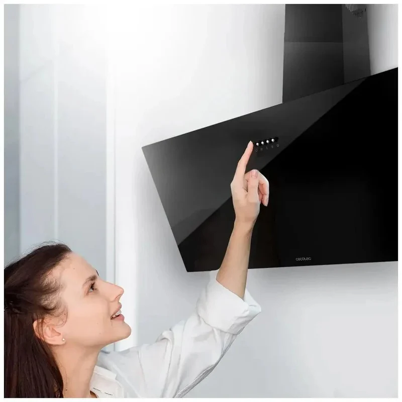 Campana Extractora 90cm Vidrio Negro, Succión 650m3/h, Clase A, 3 Niveles Potencia de Cecotec