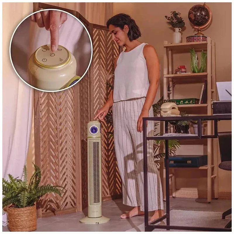 Ventilador de Torre Retro Smart Green 32 pulgadas con Control Remoto y Pantalla LED de Cecotec