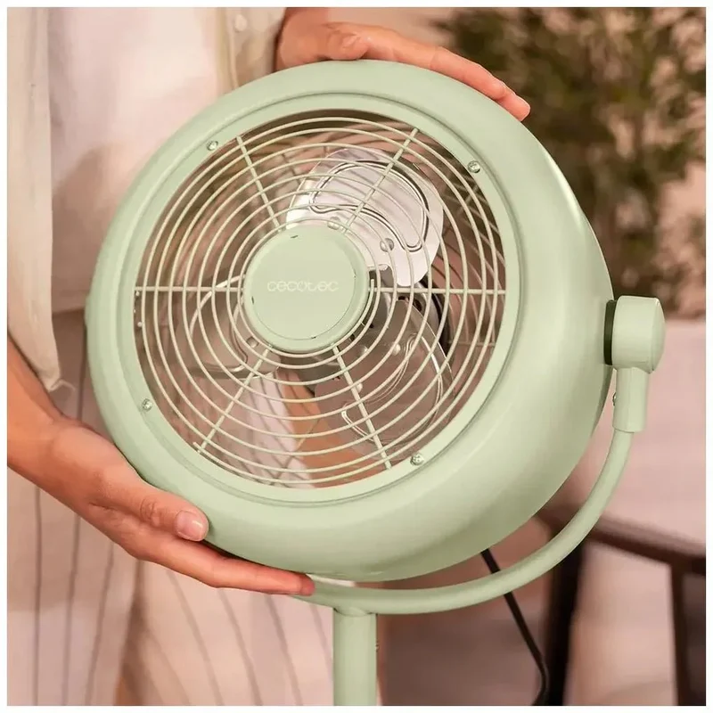 Ventilador de Pie Retro Verde 10 pulgadas con 25W, Inclinación y Velocidades Ajustables de Cecotec
