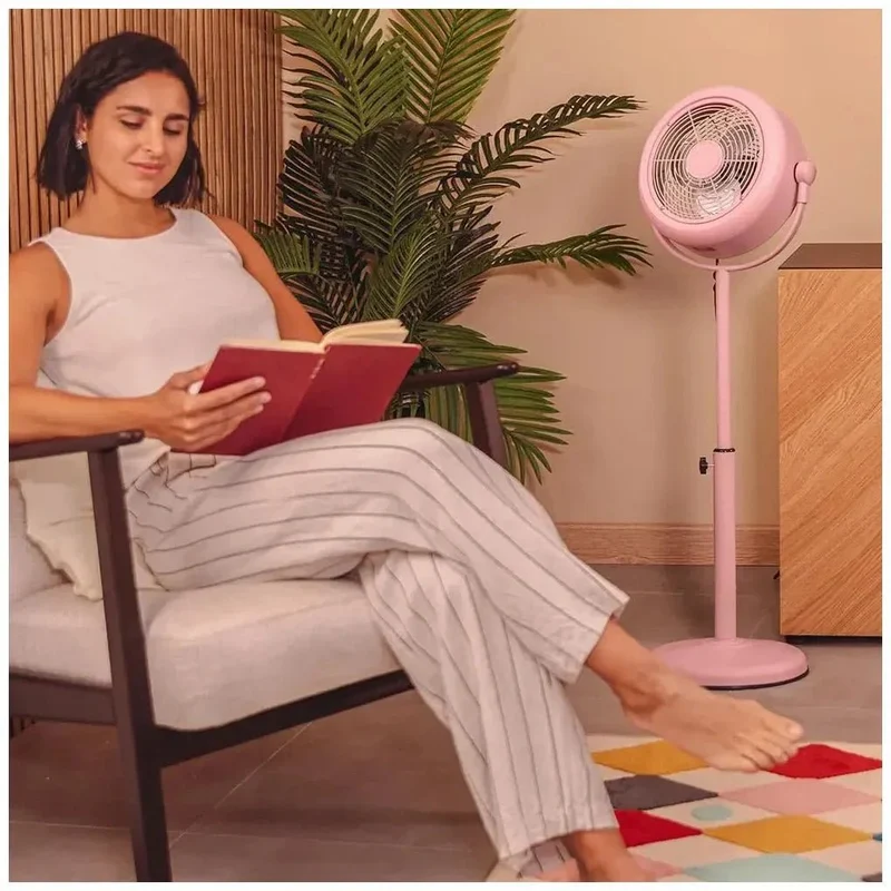 Ventilador de Pie Retro Rosa 25W con Inclinación Ajustable y Seguridad Mejorada de Cecotec