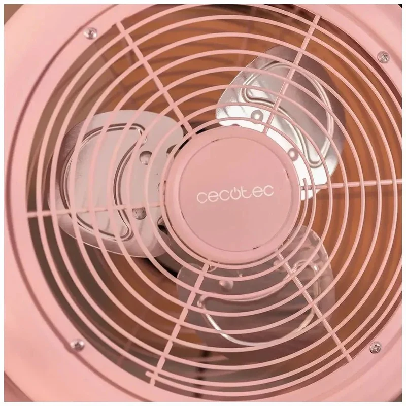 Ventilador de Pie Retro Rosa 25W con Inclinación Ajustable y Seguridad Mejorada de Cecotec