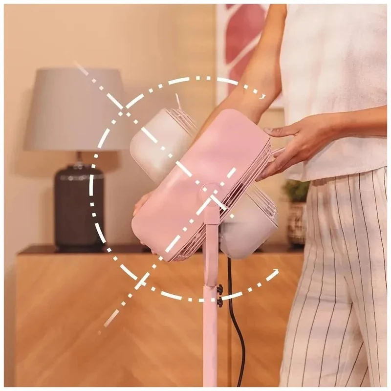 Ventilador de Pie Retro Rosa 25W con Inclinación Ajustable y Seguridad Mejorada de Cecotec