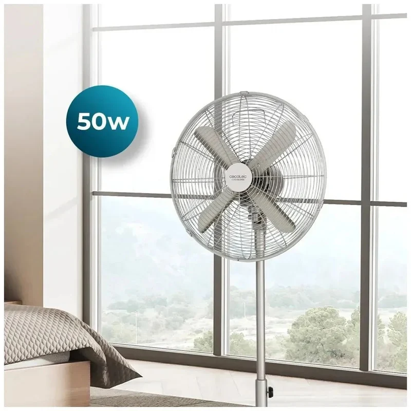 Ventilador de Pie Silencioso 50W, 16 pulgadas con Oscilación y Altura Ajustable de Cecotec