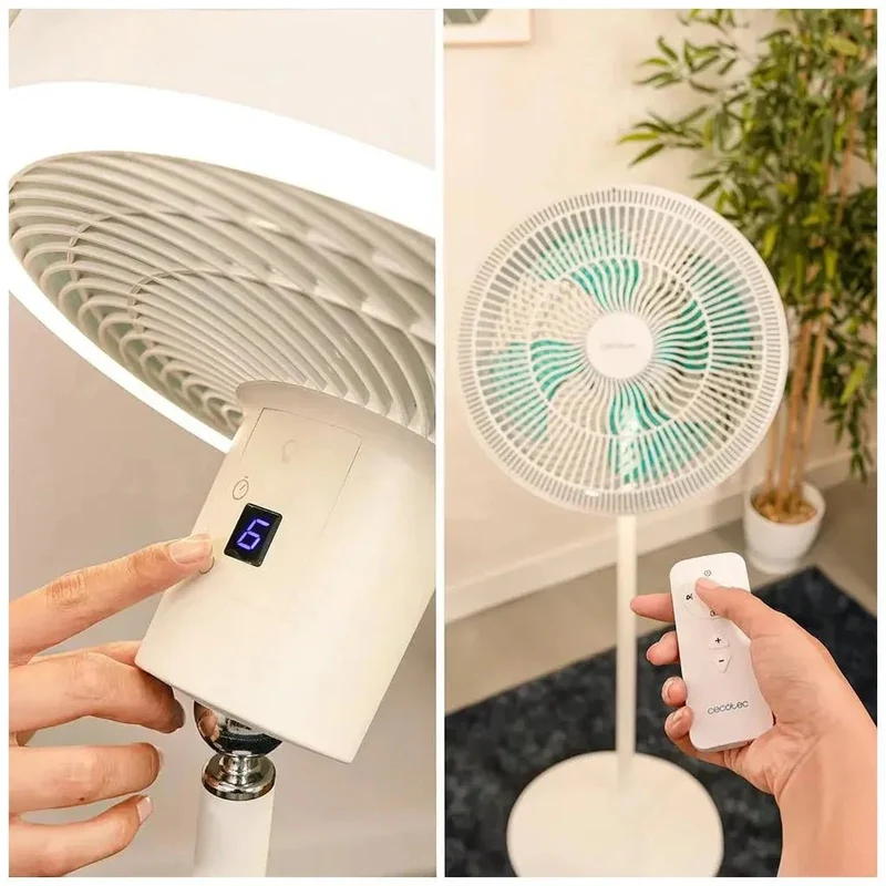Ventilador de Pie con Luz LED, Motor Silencioso y Aire Reversible - EnergySIlence de Cecotec