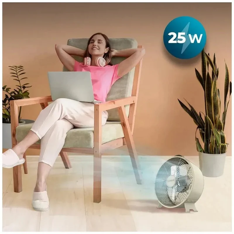 Ventilador Retro de Sobremesa Beige 25W - Estilo, Potencia y Seguridad de Cecotec