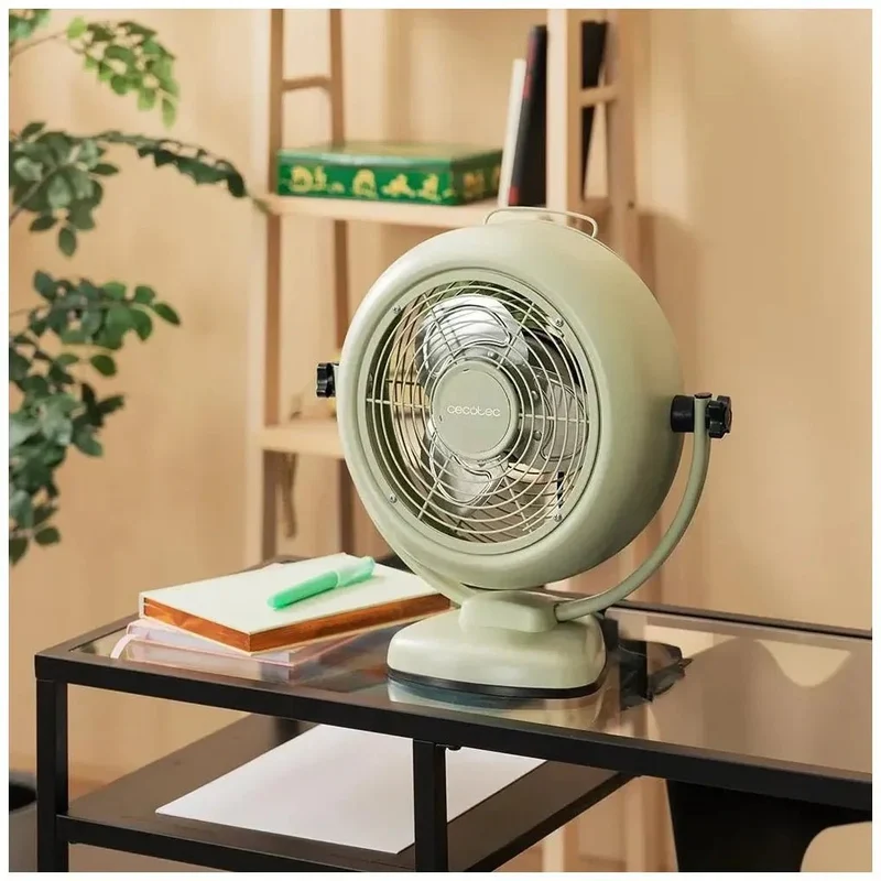 Ventilador Retro de Sobremesa Verde 8'' con Potente Motor de 20W y Seguridad de Cecotec