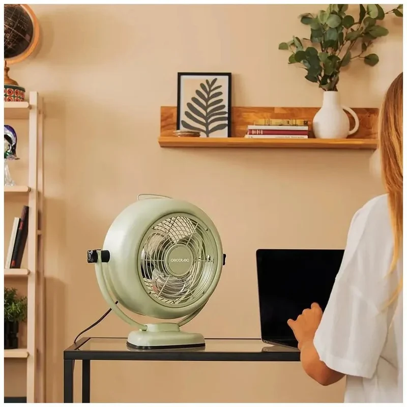 Ventilador Retro de Sobremesa Verde 8'' con Potente Motor de 20W y Seguridad de Cecotec