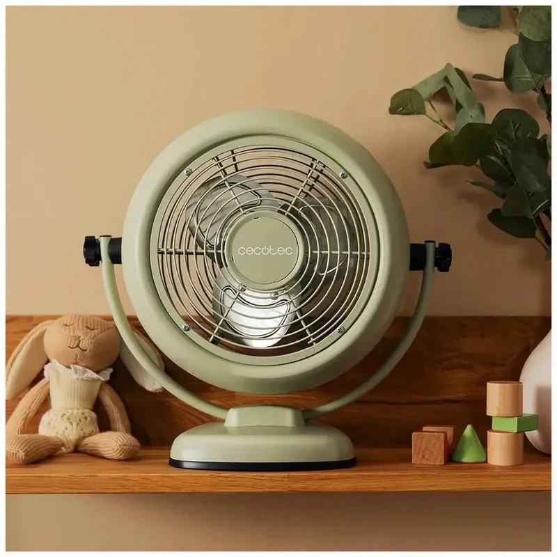 Ventilador Retro de Sobremesa Verde 8'' con Potente Motor de 20W y Seguridad de Cecotec