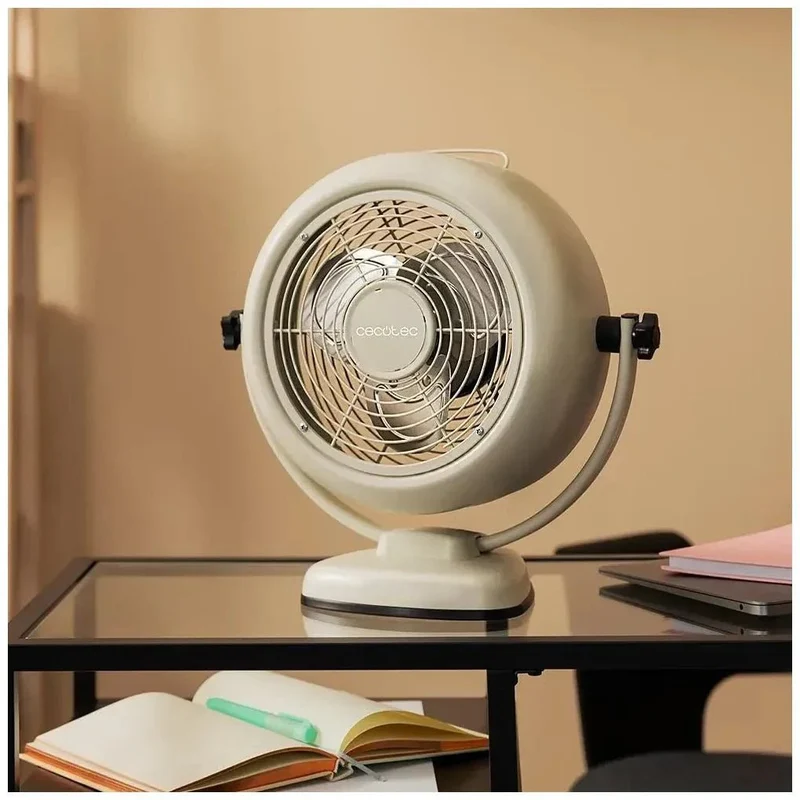 Ventilador Retro de Sobremesa Beige 20W, 8'' con 2 Velocidades y Diseño Elegante de Cecotec