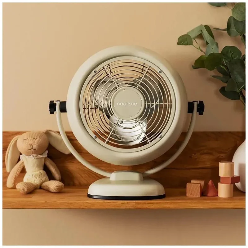 Ventilador Retro de Sobremesa Beige 20W, 8'' con 2 Velocidades y Diseño Elegante de Cecotec