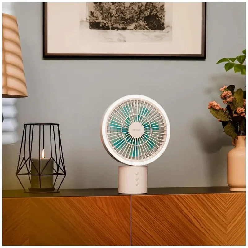 Ventilador Portátil 8000mAh con Luz LED y Oscilación 360º para Hogar y Oficina de Cecotec