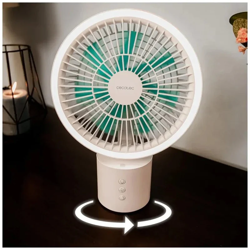 Ventilador Portátil 8000mAh con Luz LED y Oscilación 360º para Hogar y Oficina de Cecotec