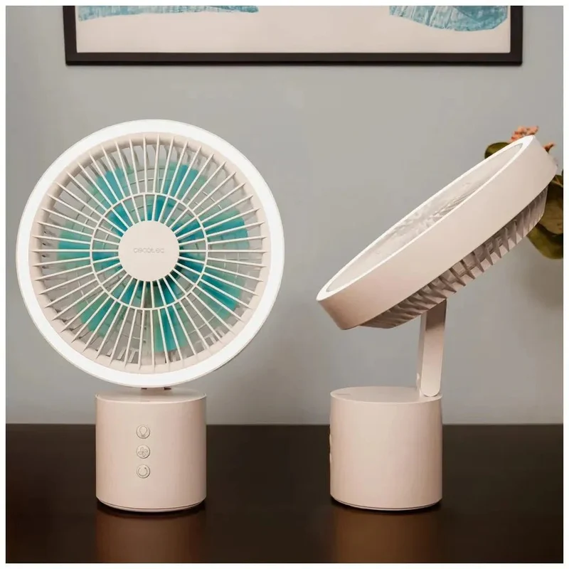 Ventilador Portátil 8000mAh con Luz LED y Oscilación 360º para Hogar y Oficina de Cecotec