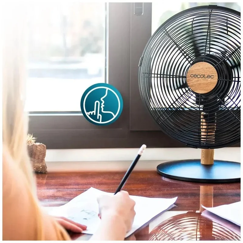 Ventilador de Sobremesa Silencioso y Elegante con 40W y Acabado en Madera de Cecotec