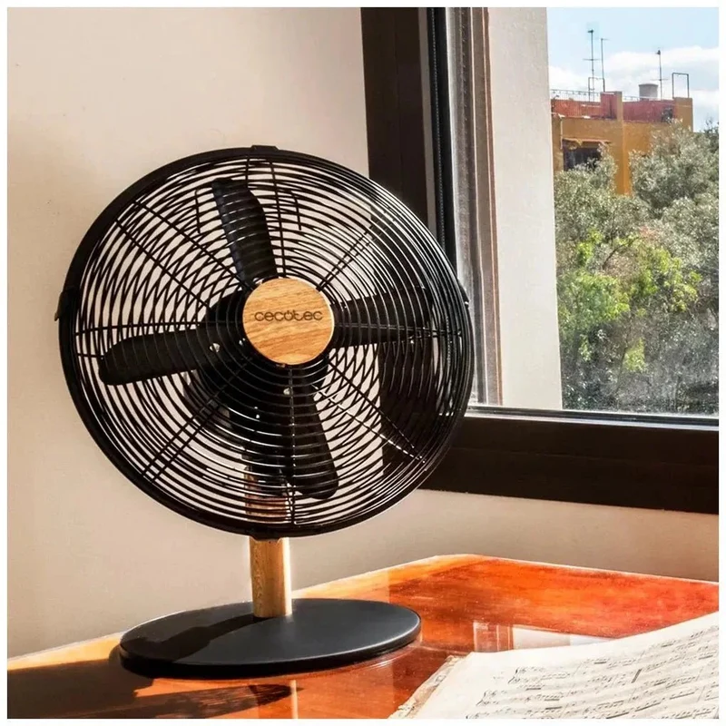 Ventilador de Sobremesa Silencioso y Elegante con 40W y Acabado en Madera de Cecotec