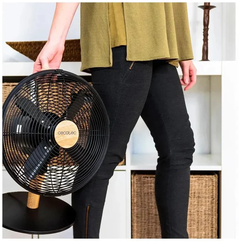 Ventilador de Sobremesa Silencioso y Elegante con 40W y Acabado en Madera de Cecotec