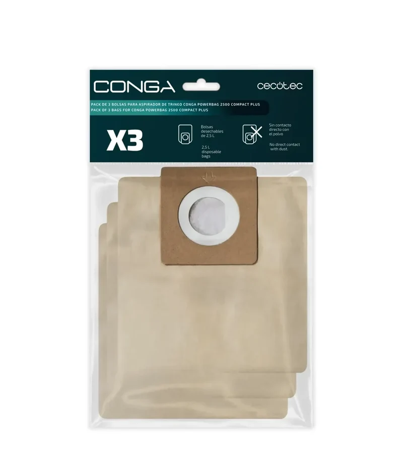 Pack de 3 Bolsas de Alta Capacidad para Aspirador Conga PowerBag 2500 Compact Plus de Cecotec