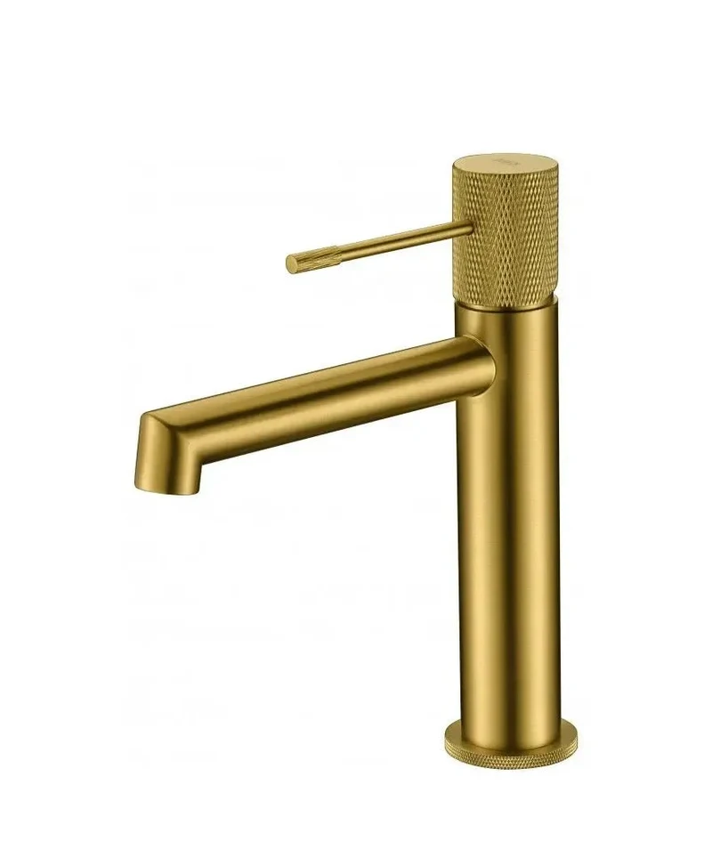 Grifo monomando moderno para lavabo en acabado oro cepillado de Imex