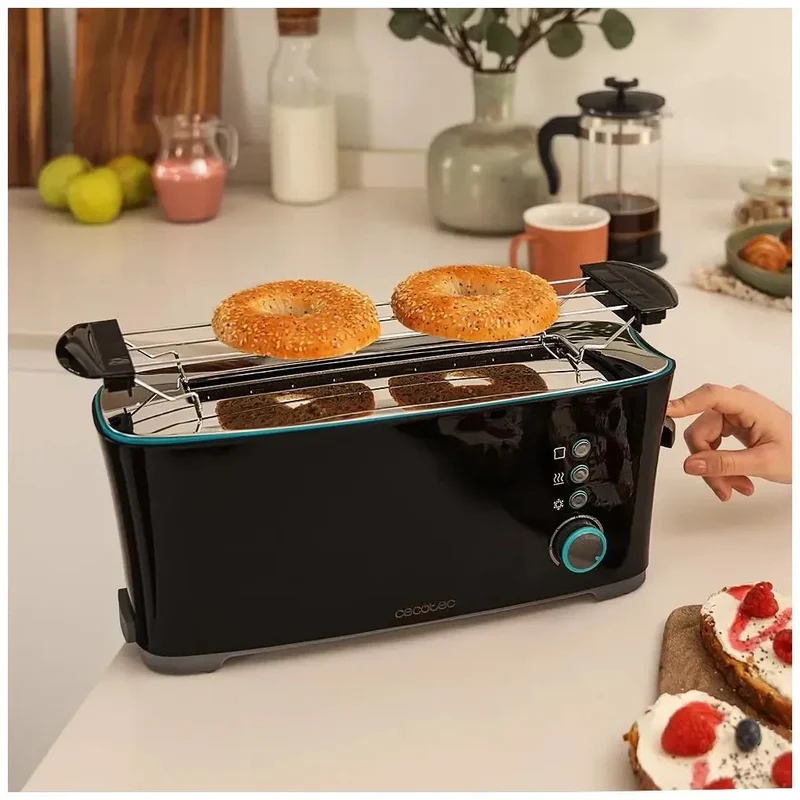 Tostadora de Pan 1000W con Ranura XL, Funciones Avanzadas y Soporte para Panecillos de Cecotec