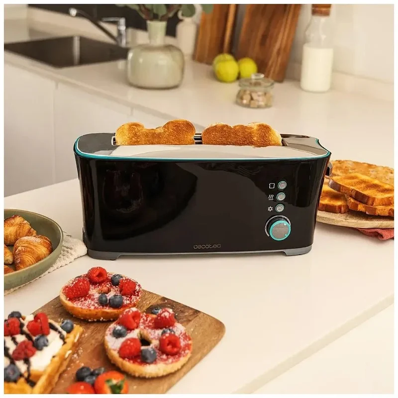 Tostadora de Pan 1000W con Ranura XL, Funciones Avanzadas y Soporte para Panecillos de Cecotec