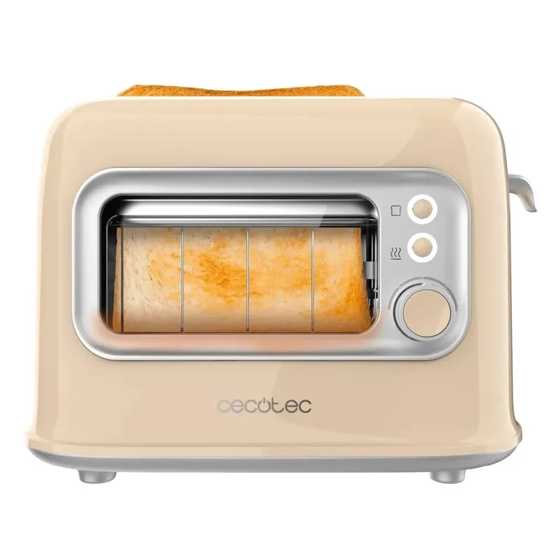 Tostadora RetroVision Beige: Diseño Retro, Ventana de Cristal y Potencia Regulable de Cecotec