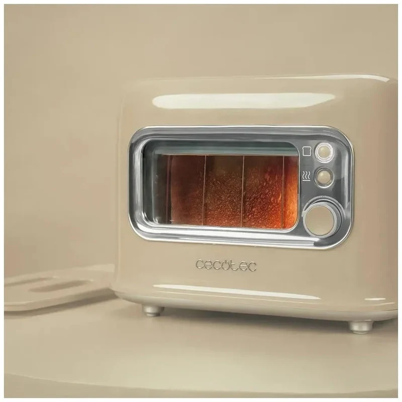 Tostadora RetroVision Beige: Diseño Retro, Ventana de Cristal y Potencia Regulable de Cecotec