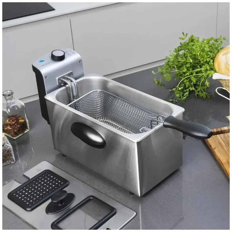 Freidora Eléctrica 3L Inoxidable con Filtro Antiolores y Potencia 2180W de Cecotec