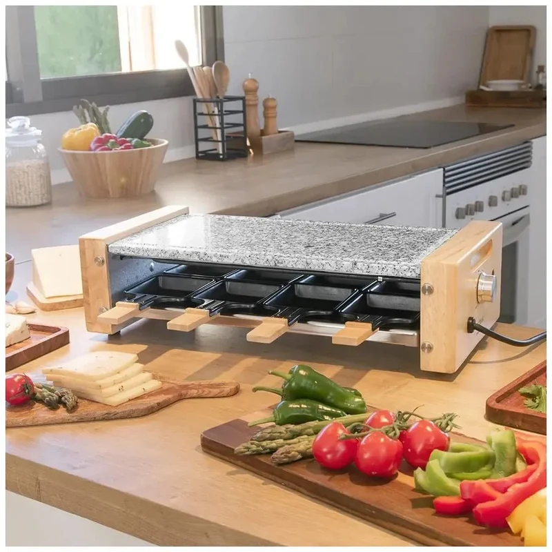 Raclette Cheese&Grill 8600: Elegancia y Funcionalidad con Piedra Natural y Madera de Cecotec