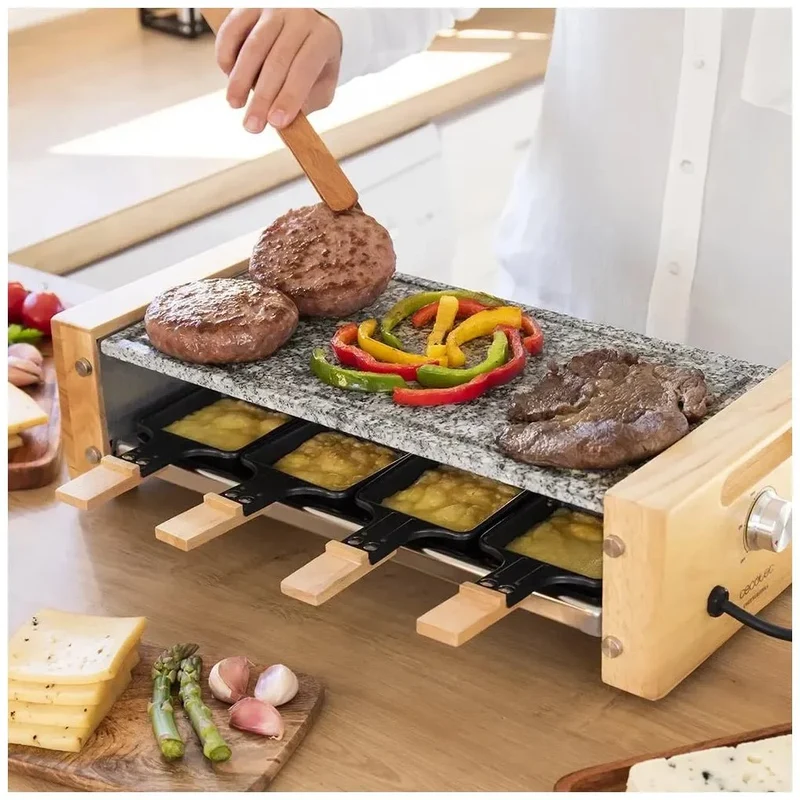 Raclette Cheese&Grill 8600: Elegancia y Funcionalidad con Piedra Natural y Madera de Cecotec