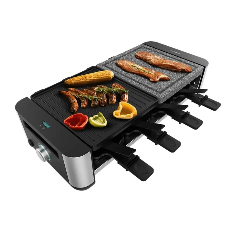 Máquina de Raclette 1400W para 8 Personas con Placas Antiadherentes y de Piedra de Cecotec
