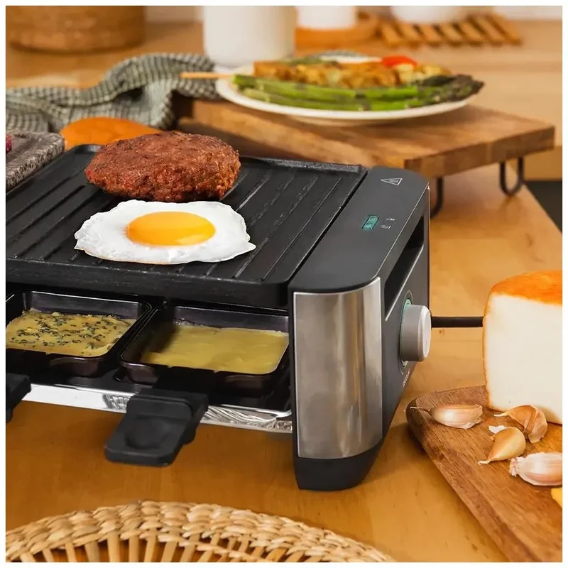 Máquina de Raclette 1400W para 8 Personas con Placas Antiadherentes y de Piedra de Cecotec