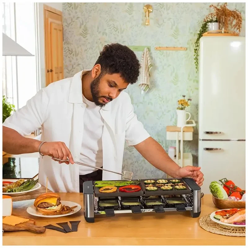 Máquina de Raclette 1400W Inoxidable para 8 Personas con Grill y Plancha de Cecotec