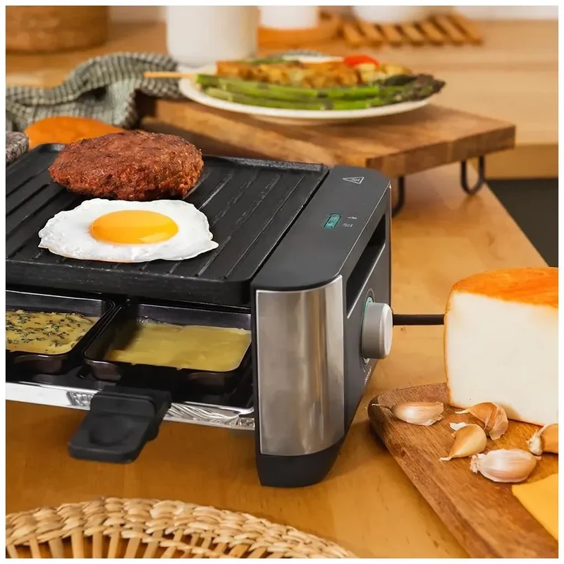 Máquina de Raclette 1400W Inoxidable para 8 Personas con Grill y Plancha de Cecotec