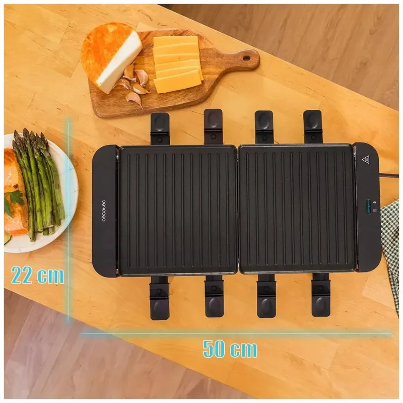 Máquina de Raclette 1400W Inoxidable para 8 Personas con Grill y Plancha de Cecotec