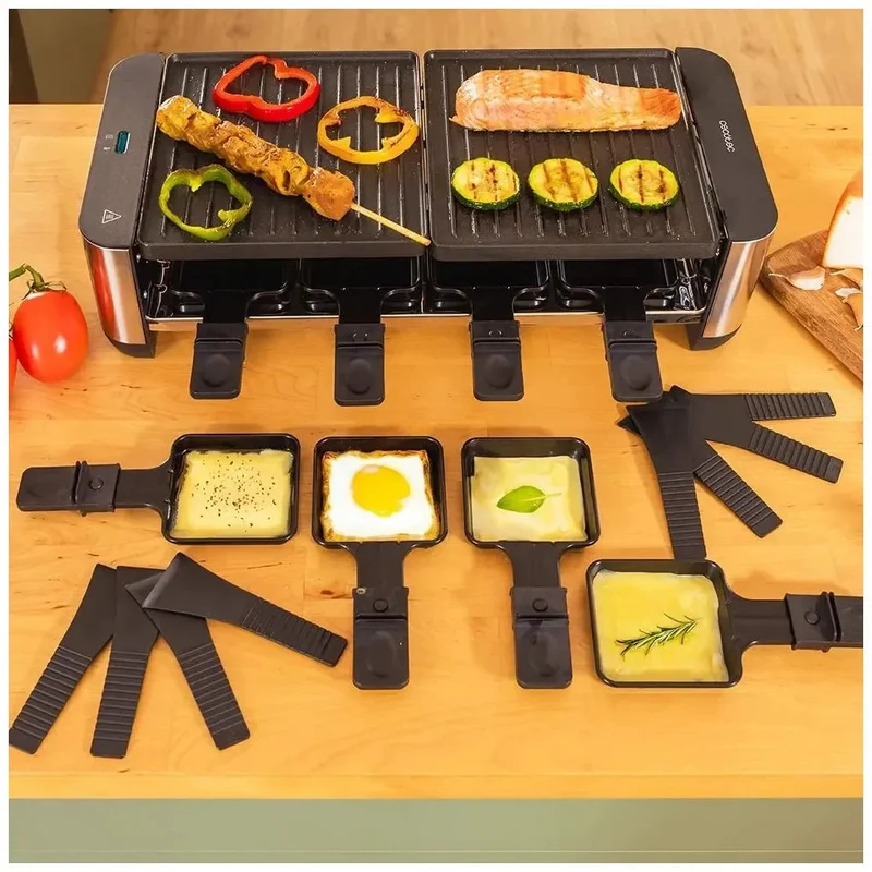 Máquina de Raclette 1400W Inoxidable para 8 Personas con Grill y Plancha de Cecotec