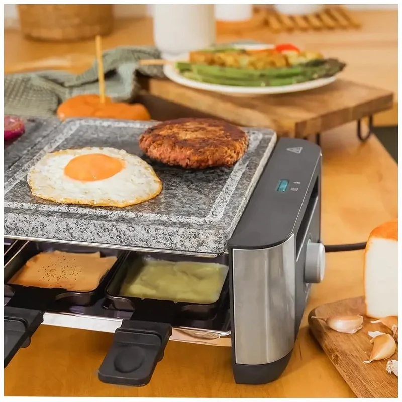 Máquina de Raclette 1400W para 8 Personas con Grill y Placa de Piedra Natural de Cecotec