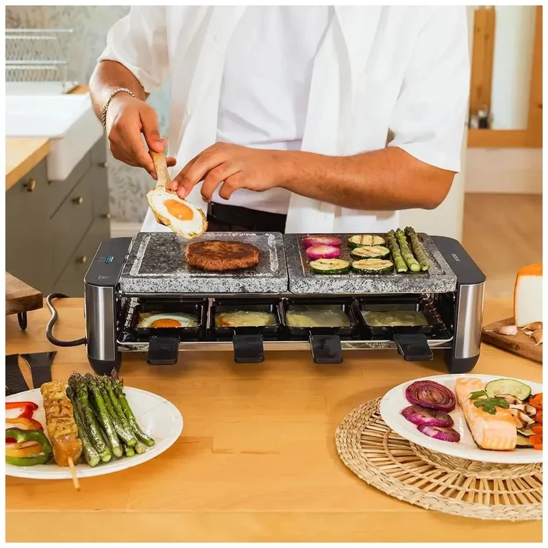 Máquina de Raclette 1400W para 8 Personas con Grill y Placa de Piedra Natural de Cecotec