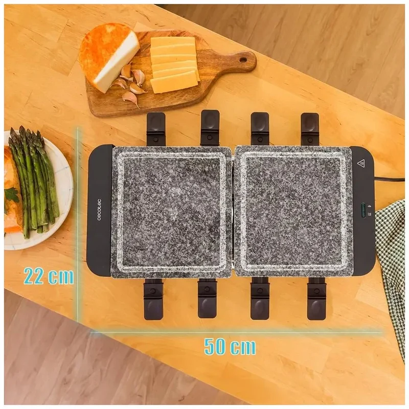Máquina de Raclette 1400W para 8 Personas con Grill y Placa de Piedra Natural de Cecotec
