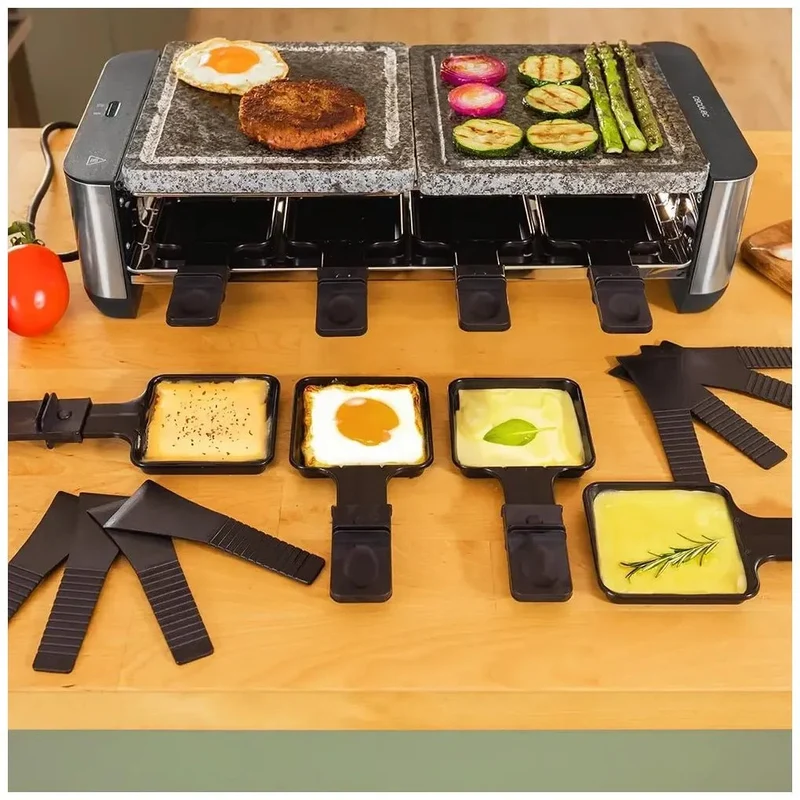 Máquina de Raclette 1400W para 8 Personas con Grill y Placa de Piedra Natural de Cecotec