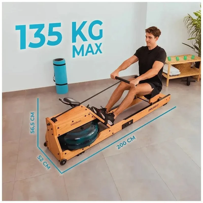 Remo de agua DrumFit Neptuno Wood entrenamiento intenso y Conectividad avanzada Cecotec