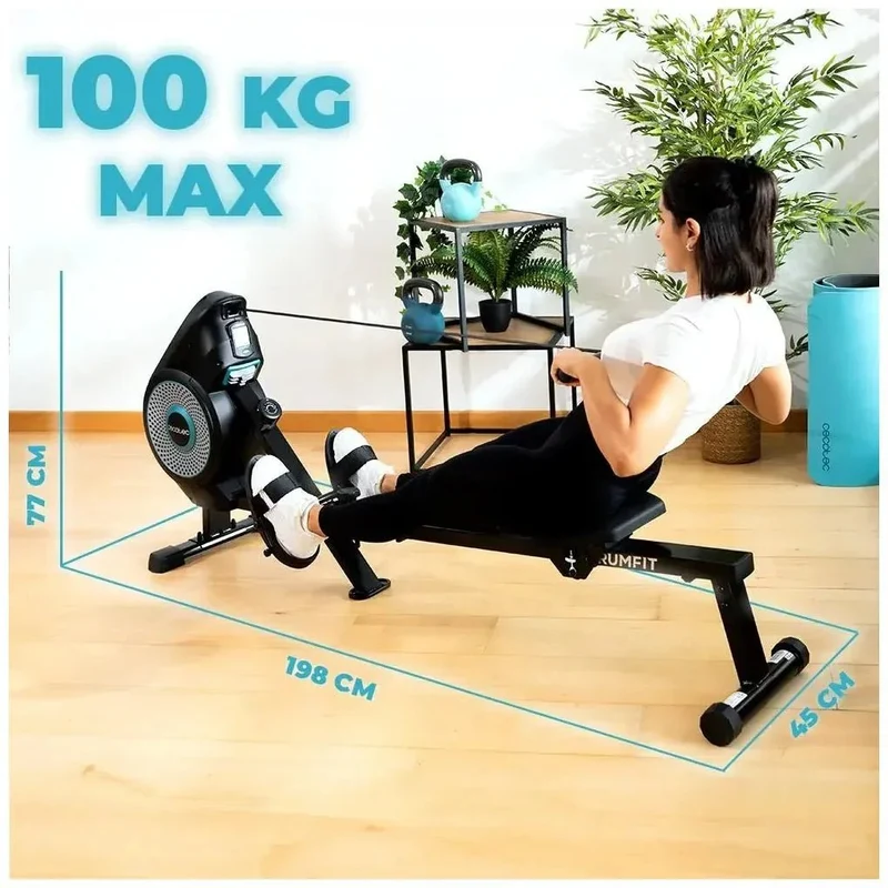 Máquina de remo DrumFit Rower Eolo Magno con resistencia de aire y magnética 8 niveles y Pantalla LCD Cecotec