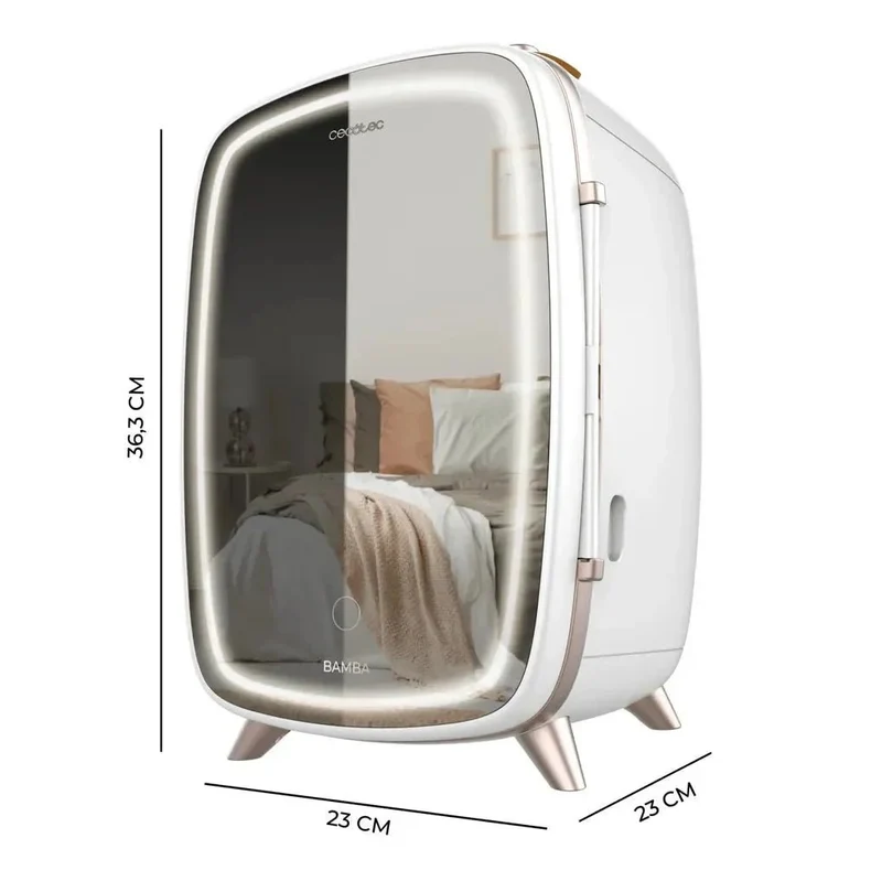Nevera de Cosméticos 6L con Espejo y Luz LED para Belleza Fresca y Organizada de Cecotec