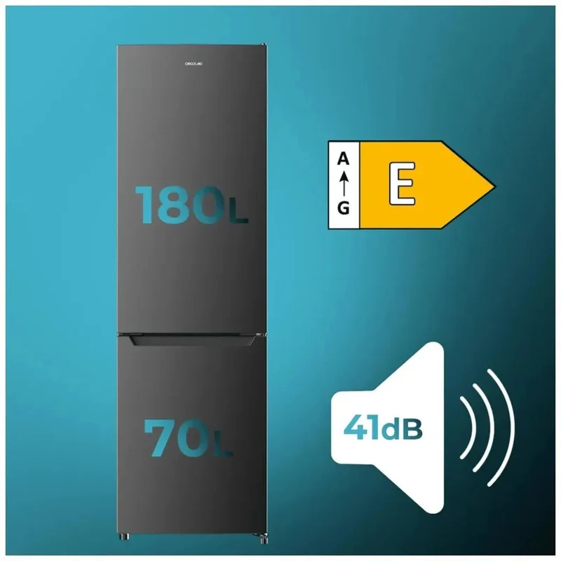 Frigorífico Combi Inox oscuro 250L eficiencia total no Frost y Multi Air Flow Cecotec