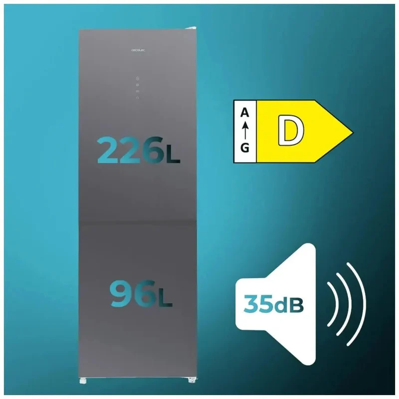 Frigorífico Combi 322L Gris con No Frost, Inverter y Ahorro Energético de Cecotec