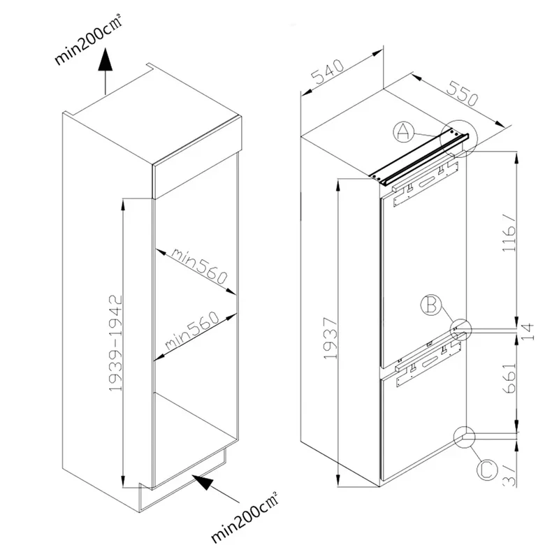 Frigorífico Combi Integrable 267L No Frost con Ahorro Energético y Diseño Elegante de Cecotec