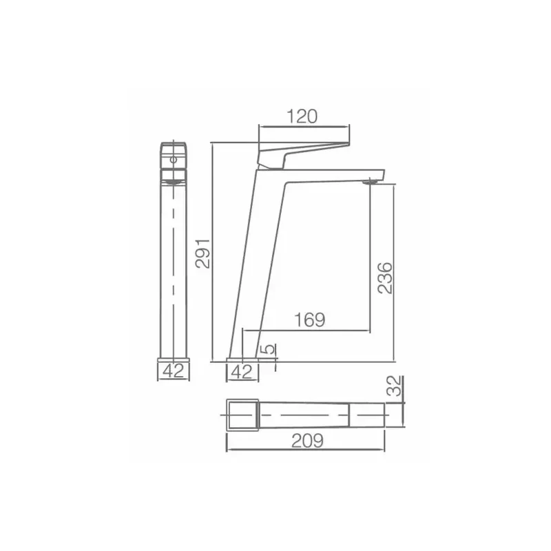 Grifo monomando para lavabo con caño alto hecho de latón con acabado negro metalizado Art de Imex