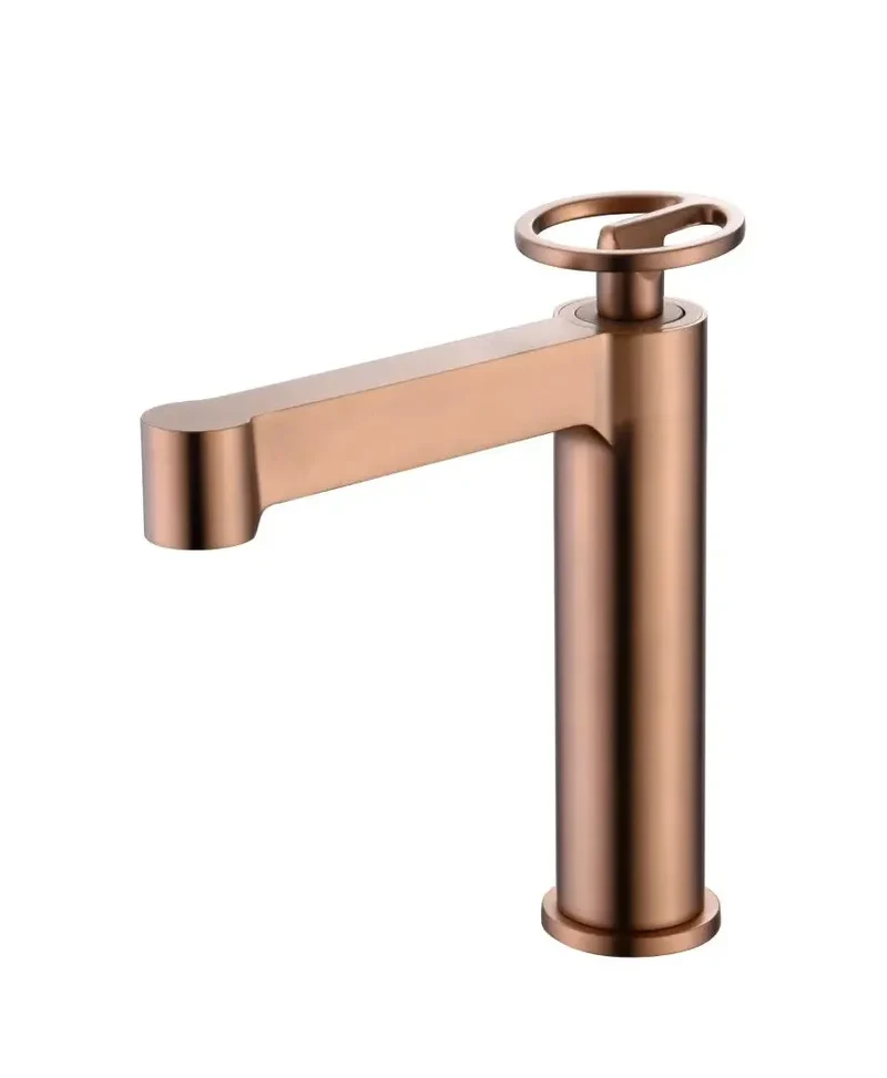 Grifo monomando para lavabo fabricado en latón con acabado oro rosa cepillado Olimpo de Imex