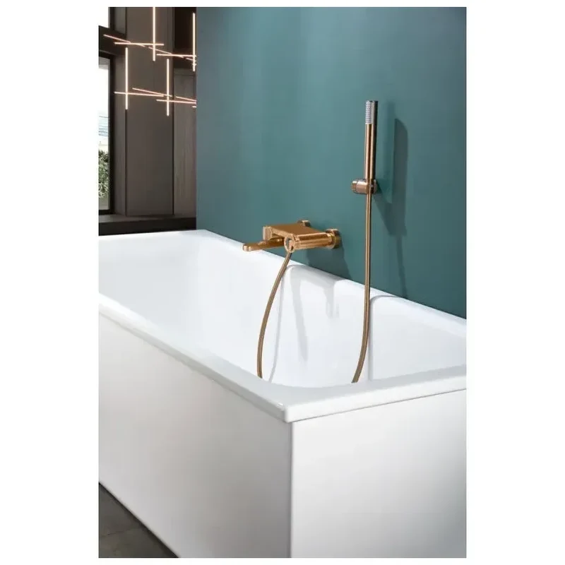 Grifería monomando de bañera y ducha hecha de latón con acabado oro rosa cepillado Olimpo de Imex
